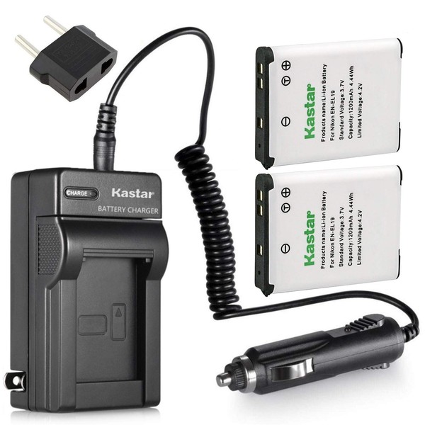 Kastar 2 Battery and Charger Replacement for Nikon EN-EL19 Coolpix