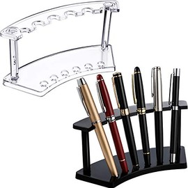 Tinlade 2 Pieces Plastic Pen Holder Stand Pen Display Stand Rack 6-Slot Pen Makeup Brush Rack Organizer Eyebrow Pen Stand for School Office Home Store (Clear and Black)