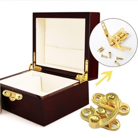 WANLIAN Right Latch Hook Hasp Horn Lock and 90 Degree Folding Support Hinge Kit,Zinc Alloy Box Hinge,for Decorative Jewelry Gift Wine Wooden Box,with Matching Screws(Gold 2 Pack)