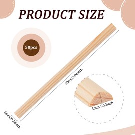 BENECREAT 50pcs Split Wood Dowel Rods, 10cm x 6mm Unfinished Half Round Dowel Rod Wood Sticks for Crafts DIY Feature Wall Log Cabin, Hobby Products