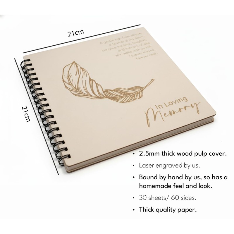 Handbound Memorial Memory Book & Condolence Guest Book for Funeral