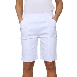 Grunge Wear® Women's Cherry Berry Shorts - Ladies Plain Stretch Fit Pull On Elasticated Waist Summer Short Pants (White, UK 14)