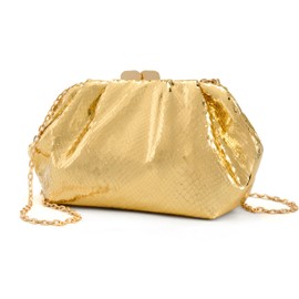 MUDUO Elegant Pleated Evening Bag Soft Vegan Leather Clutch Purse Dressy Formal Handbag for Weddings, Proms, Cocktail-Gemma (Snake Print Gold)