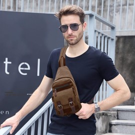 FANDARE Classic Sling Bag Backpack Students Party Outdoor Multifunctional Shoulder Bag Women/Men Breathable Wear-resistant Canvas Black, brown, Unique, classic