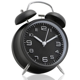 Betus [Sin TicTac 10,16 cm Despertador Doble Campana - Dial 3D con Marco Metálico con Función de Luz de Fondo - Reloj de Escritorio para el Hogar y la