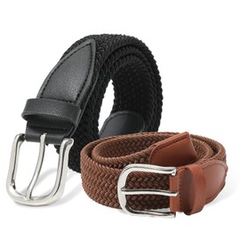 Monopa Kids Elastic Braided Belt - Pin Buckle Stretch Golf Baseball Belts for Boys and Girls Aged 4-12 Years (Black+Brown)