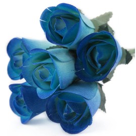 6 Blue Roses with Dark Blue Tips Half Open Bud Wooden Roses for Crafts Custom Bouquets and Other Projects. 16 Colors to Choose from.