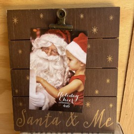 Cheer Holiday Cheer Santa & Me Clip Board Photo Display,Brown Wood 4x6 Photo Holder