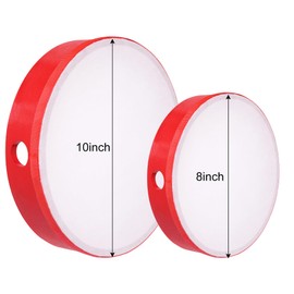 Nydotd 10 Inch & 8 Inch Hand Drum Percussion Wood Frame Drum with Drum Stick Percussion Instruments Preschool Musical Education Performance Pro Hand Drum with Wooden Drum Beater (Red)