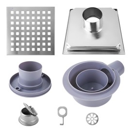 Stainless Steel Shower Drain, 150 x 150 mm Square Floor Drain Shower, Anti-Odour Shower Drain with Odour Stop, Drain Channel, Hair Strainer, Brushed for Bathroom, Toilet, Balcony (Average Size)