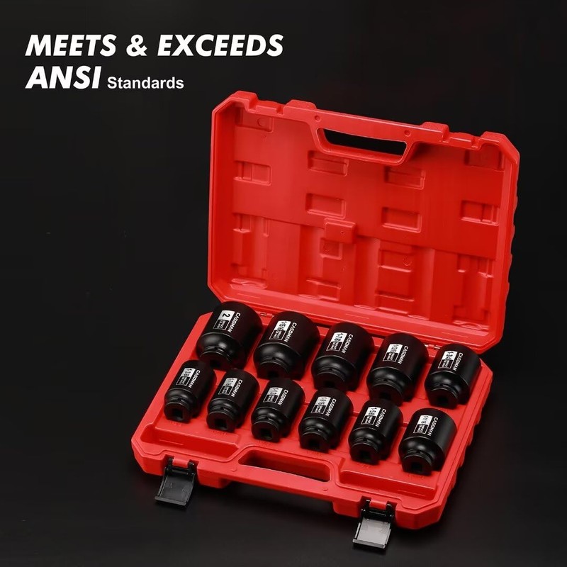 CASOMAN 11PCS 1/2-Inch Drive Large Impact Socket Set, 6 Point,