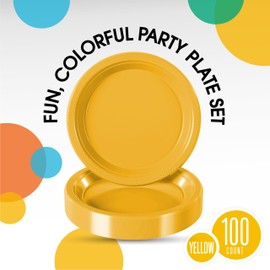 Exquisite Party Solids Yellow Plastic Plates For Party 7" Yellow Disposable Plates Heavy Duty 100 Pcs Plastic Dinnerware Sets Heavy Duty 350 GSM Disposable Dinnerware Set