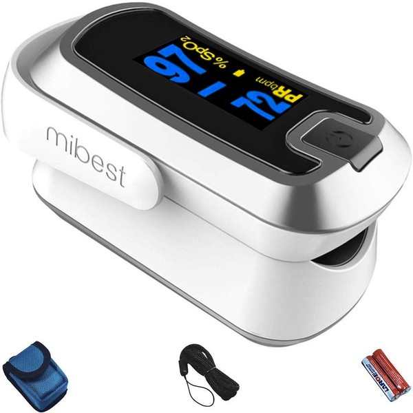 mibest OLED Finger Pulse Oximeter, O2 Meter, Dual Color White/Silver
