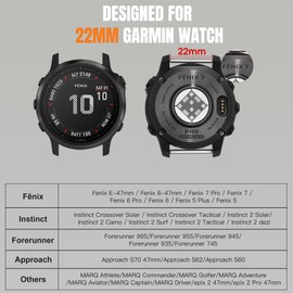Bandletic Rugged Nylon Compatible with Garmin Easy Fit 22mm Watch Straps, Soft Strap with Magnetic Fidlock V-Buckle for Fenix E/8/7 6 Pro/5 Plus/Instinct 2 3/Forerunner 965/Approach S70 47mm/Quatix 7