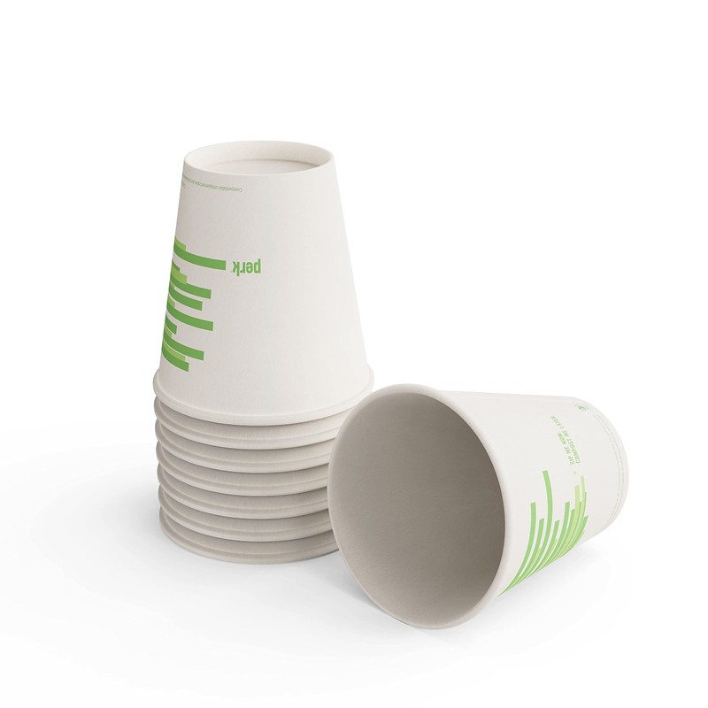 Compostable Paper Hot Cup, 10 Oz., White/Green