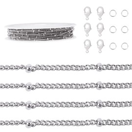 Spritewelry 16.4 Feet Stainless Steel Chain Side Twist Curb Links Chains Necklace Bracelet Making Kit with Lobster Claw Clasps and Jump Rings for Jewelry Making Keychain
