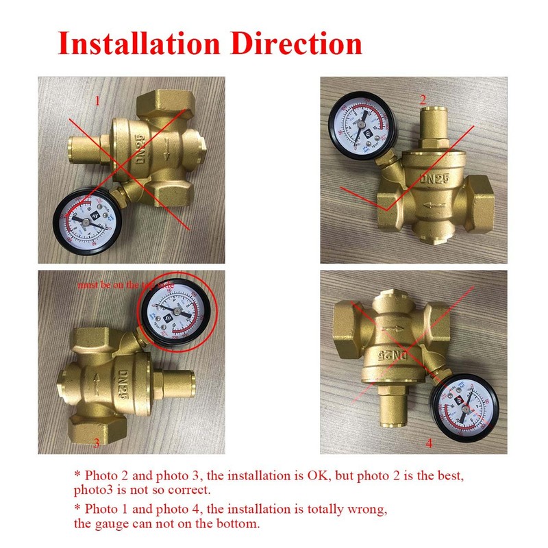 Adjustable Water Pressure Regulator Valve Water Pressure Reducer with Gauge