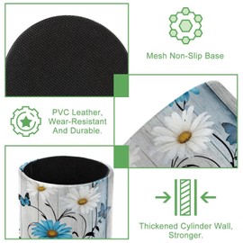 EUYJKMSXC Pencil Holder Cup, Daisy Butterfly Blue Pen Holder for Desk, Pencil Cup Marker Pot, Leather Pen Organizer Case Stand, Stationery Accessories