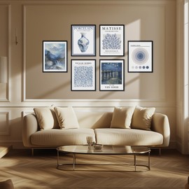 AIMEE ROSE Abstract Canvas Wall Art Set of 6-11x14, Chinese Porcelain-Inspired Blue & White Paintings, Perfect for Living Room, Bedroom, Gallery Decor