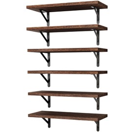 YGEOMER Brown Floating Shelves for Wall, 16.5 Inch Farmhouse Wall Shelves for Bedroom, Bathroom Storage, Living Room and Kitchen Decor (Set of 6 Brown)