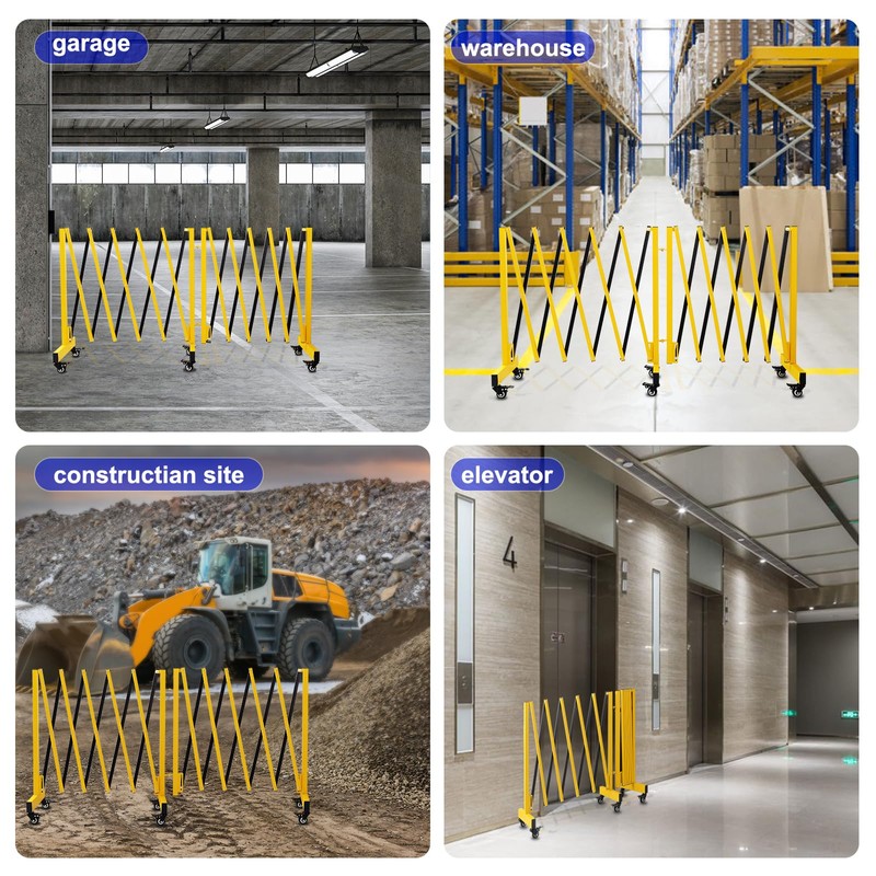 JTZFD 12.2FT Industrial Metal Expandable Barricade，Retractable Traffic Fence with Casters,