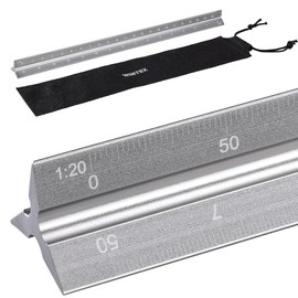 Wintex Triangular Ruler Silver – High Quality Aluminium Ruler 30 cm – Precise Measurements Thanks to Laser Cut – Non-Slip Metal Ruler – Scale Ruler – With Storage Bag