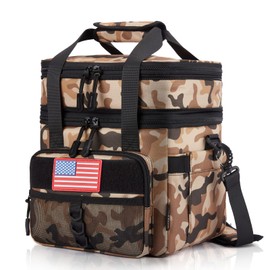JOYHILL Tactical Lunch Box for Men, Double Deck Expandable Insulated Lunch Bag, Large Durable Thermal and Cooler Bag for Adult, Modern Leakproof Bag for Adult Work, Camping, Picnic, Navy,18 L/24 Can