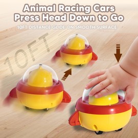 KIDS KING 4PCS Animal Press to Go Car Toys for Toddlers 1-3, Push Go Friction Car Toys for 6-18 Months Baby, Animal Space Racing Cars, Infant Play Vehicle Set, Birthday Gifts for 1 Year Old Girl & Boy