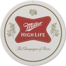 Molson Coors Miller High Life The Champagne of Beers Round Metal Sign - Vintage Miller High Life Wall Decor for Man Cave or Bar
