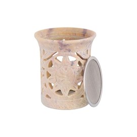 NKlaus Incense Burner 9 x 7.5 cm Soapstone with Incense Strainer - Hand Carved with Lotus Sun Motif, Ideal for Resins, Herbs, Decoration & Meditation 16677