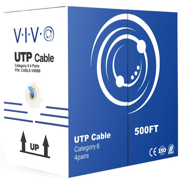 VIVO 500ft Bulk Cat6, CCA Ethernet Cable, 23 AWG, UTP Pull Box, Cat-6 Wire, Indoor, Network Installations, Blue, CABLE-V006B