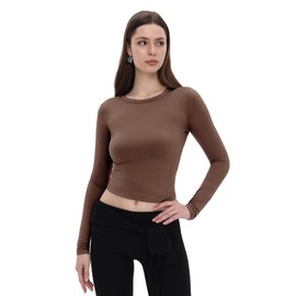 GAYHAY 3 Pack Long Sleeve Shirts for Women Basic Tops Crew Neck Fitted Tight Workout Tees Y2K Clothes Going Out Fashion 2025 Black White Brown