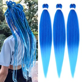 Ombre Blue Braiding Hair Pre stretched 26 Inch 3 Packs Pre-stretched Braiding Hair EZ Braid Synthetic Hair Extensions for Crochet Box Braids