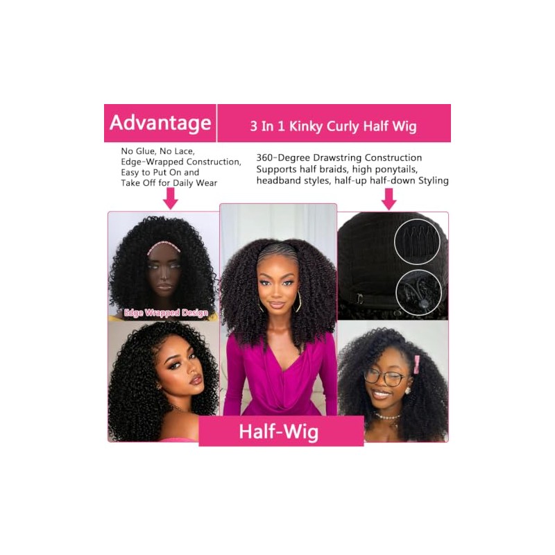 Peluca de media longitud rizada Kinky Curly con densidad del