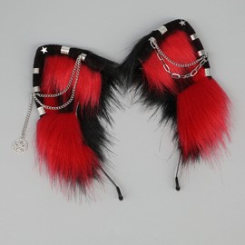 Blooshow Women's Cat Headband Cat Ears Headband Cute Animal Cat Cosplay Props (Black Red)
