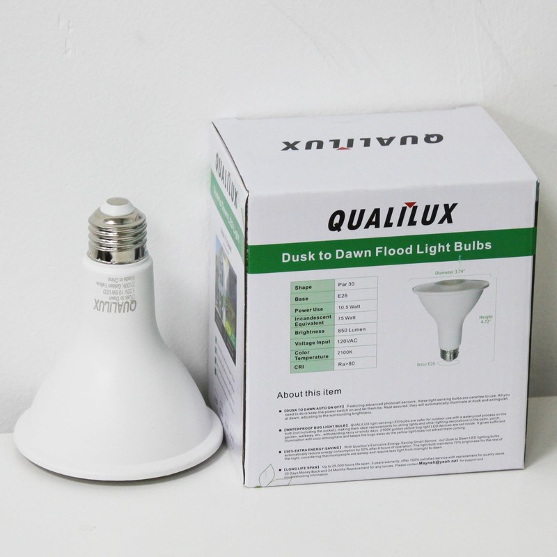 Qualilux PAR30 Dusk to Dawn LED Yellow Bug Light Bulbs,
