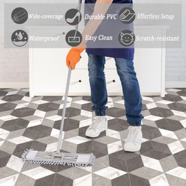Oxdigi Vinyl Flooring Roll 64 sq.ft | 24" W x 396" L, Hex Marble Peel and Stick Floor Tiles Waterproof for Bathroom, Kitchen, RV, Easy to Install DIY Heavy-Duty Vinyl Floor Covering, Shadow Cube Tile