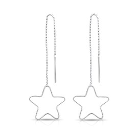 DTPSilver - 925 Sterling Silver Pull Through Star Earrings