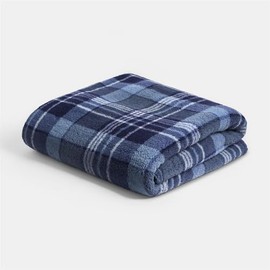 OHS Sofa Throw Blanket, Super Soft Warm Winter Check Teddy Fleece Blanket for Bed Comfy Lightweight Throws for Sofas Couch Bed Throws Double Size, Navy - 150 x 200cm