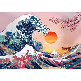 DAERLE Diamond Painting Cherry Blossom, Diamond Painting Pictures Landscape, Diamond Painting Waves Children Adults DIY Diamond Full Screen, Painting by Numbers 5D Diamond Painting for Wall Decor 40 x
