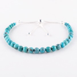 Natural Turquoise Gemstone Beads Bolo Bracelet, Adjustable Slider Chain, Energy Stones, Chakra Healing Crystals, Silver Plated, Gift for Women, Birthstone, Gemstones Jewelry,10 inch
