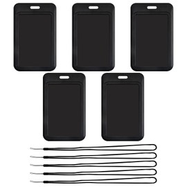 5 Black Card Holders + 5 Black Lanyards, Multi-Functional Card Holder, Suitable for Id Cards, Meal Cards, Transportation Cards and Cards, Transparent Card Holder, Badge Holder