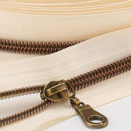 Sawoake Bulk Zipper (#5) - Beige Nylon Coil Zipper with Antique Brass Teeth, 20PCS Sliders for DIY Sewing