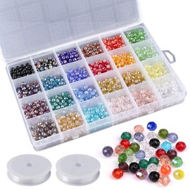 1200PCS Crystal Jewelry Beads, 24 Colors 6mm Artificial Rondelle Shape Briolette Faceted Jewellery Glass Beads with 0.8mm 6M Crystal Cord for DIY Craft Bracelet Necklace Jewelry Making by MYCreator