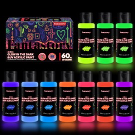 Fantastory Glow in the Dark Paint,60ml/2oz,Neon Colors Glow Acrylic Paints,Waterproof Blacklight Paint for Outdoor Rock,Wood,Craft,Canva,Pumpkin,Holiday Decor, Adult[FluorescentSeries]