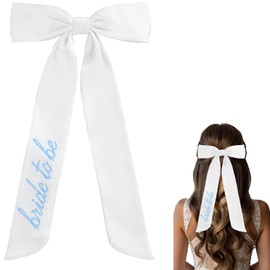Aunthvra Wedding Hair Bow Blue Embroidery Bridal Satin Ribbon Hair Clip Bachelorette Hair Accessories for Women Bride to Be Bridal Shower Party Supplies
