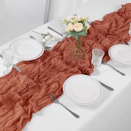 AILITI 15 Pieces Terracotta Cheesecloth Table Runner, 17x108 Inch Long Boho Gauze Table Runner Rustic Decorations for Wedding Birthday Holiday Party Baby Shower Table Decor