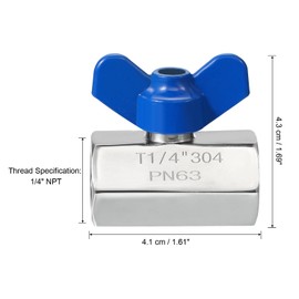 PATIKIL Mini Ball Valve 1/4" NPT Thread Male, 304 Stainless Steel Shut-Off Valve for Water Oil Gas Plumbing Fitting, Silver