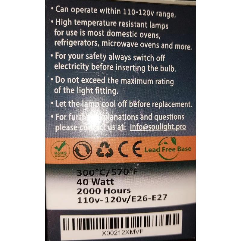 SouLight New 4ct SouLight Oven Bulbs Appliance 400Lumen 40W E26/E27