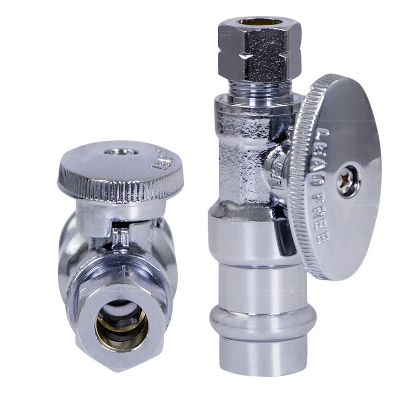 Midline Valve 93323QS-NL-Q 1/4 Turn Press Straight Stop Valve, 1/2"